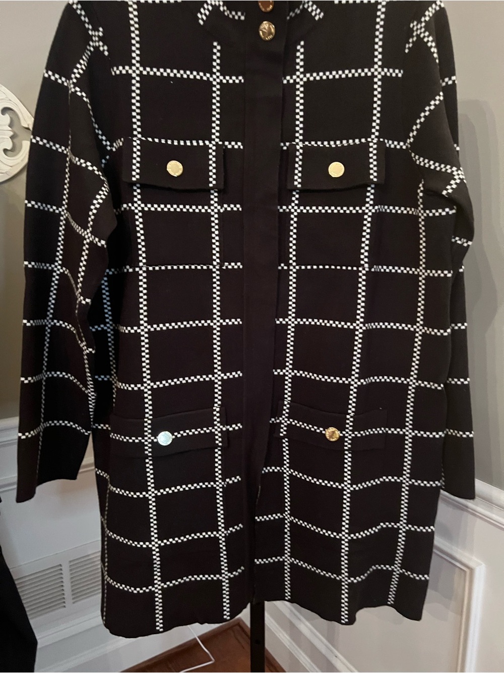 Anne Klein Black Windowpane Jacket with Gold Buttons - Picture 2 of 8